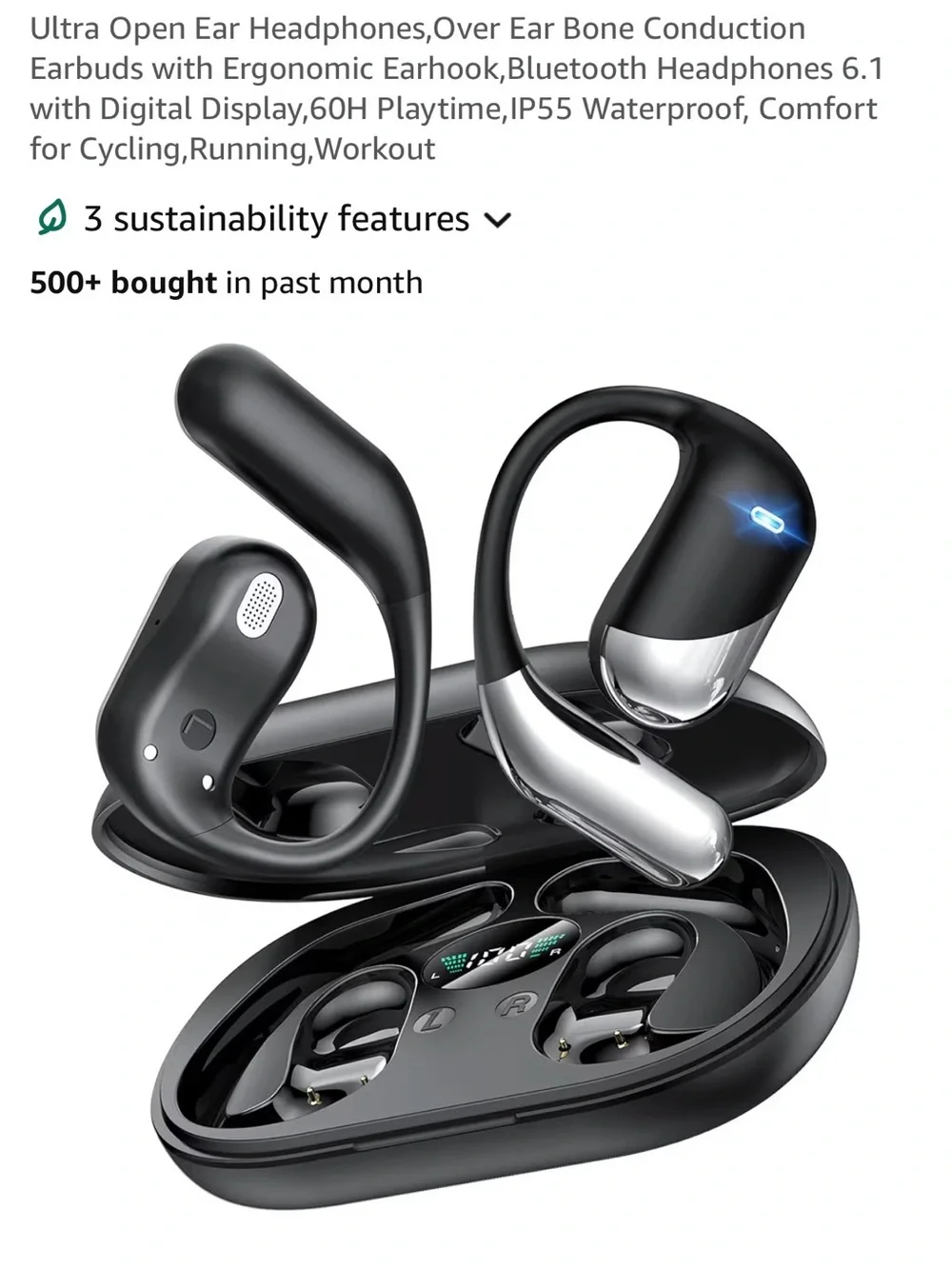 Bluetooth Bone Conduction Open-Ear Headphones - Black/Silver